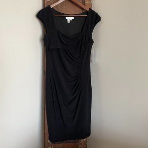 London Times Little Black Dress Bodycon with Ruched Detail NWT